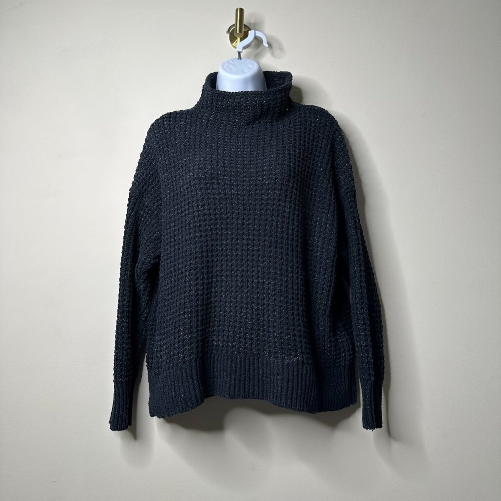 American Eagle Navy Blue Slouchy Mock Neck Waffle Sweater Women's Large